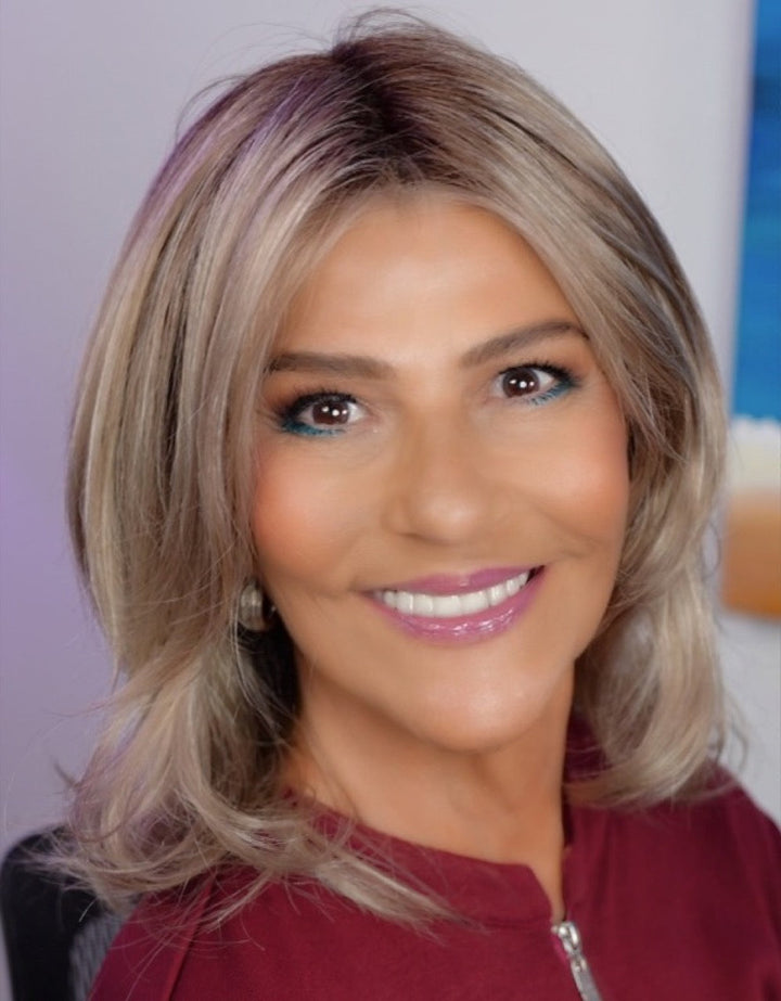 Marlene wearing Alicia in Champagne Sunset