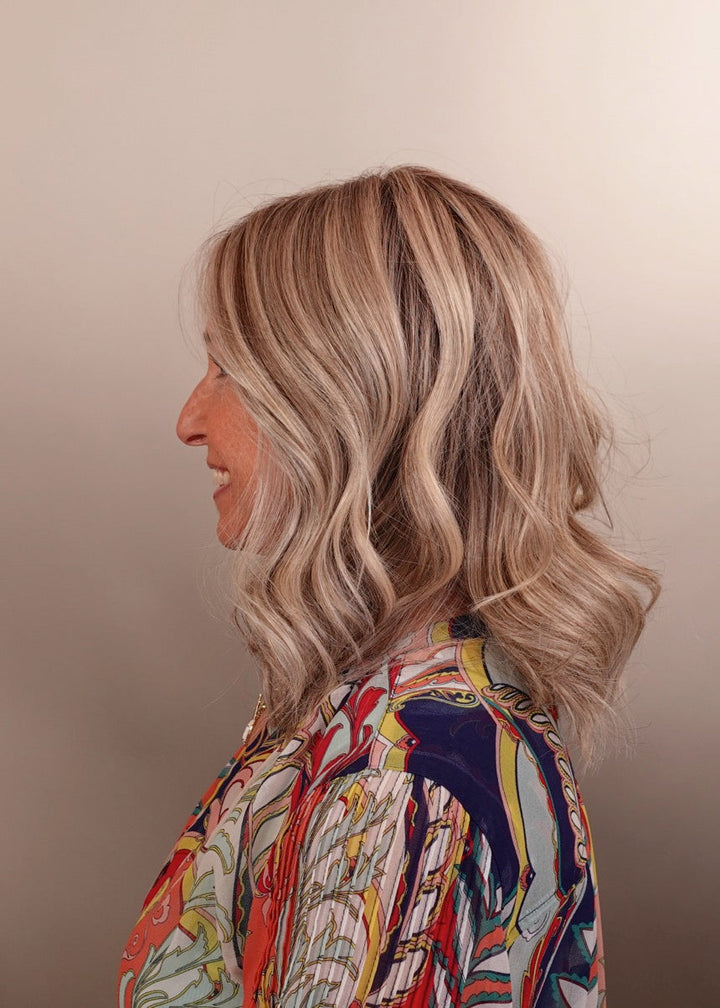 Frannie wearing Bradshaw in Cool Chai Blonde-R