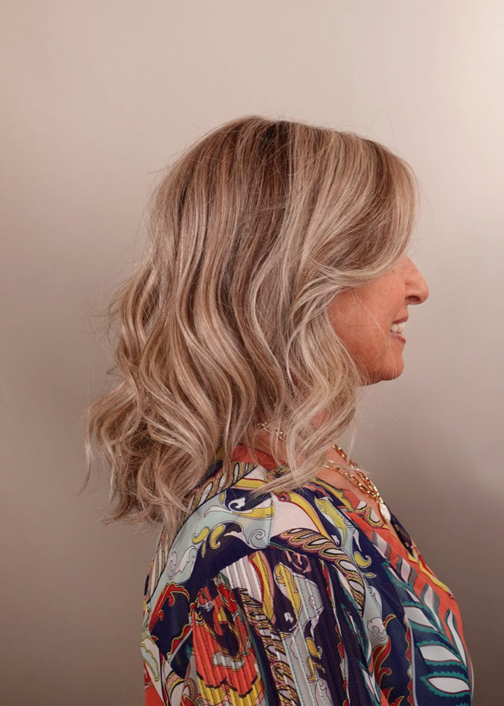 Frannie wearing Bradshaw in Cool Chai Blonde-R