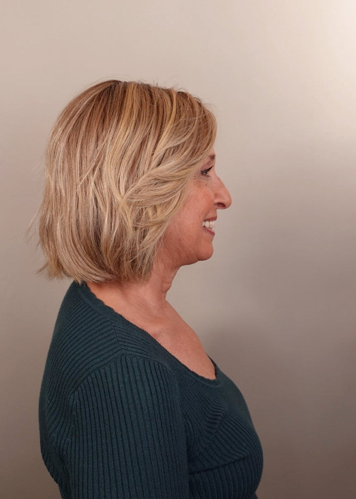 Frannie wearing Madison in Raw Sugar Blonde-R