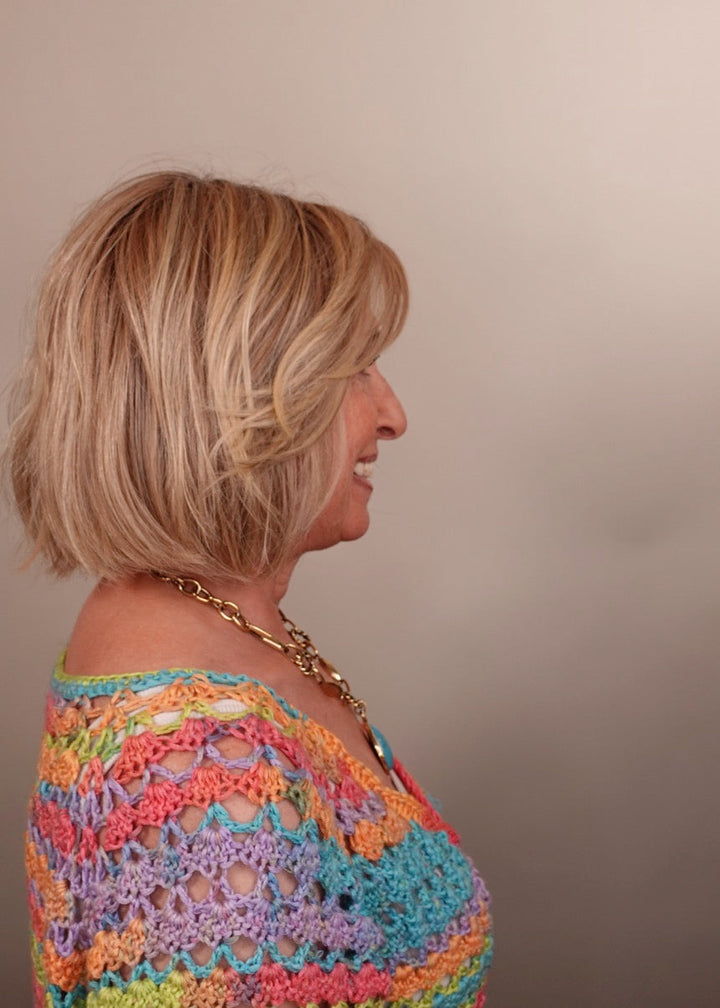 Frannie wearing Madison in Raw Sugar Blonde-R