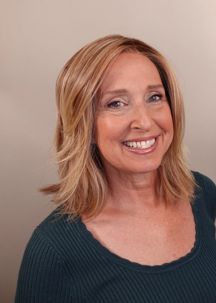 Frannie wearing Park Ave in Caramel Blonde-R