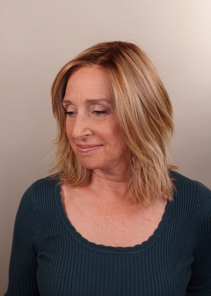 Frannie wearing Park Ave in Caramel Blonde-R