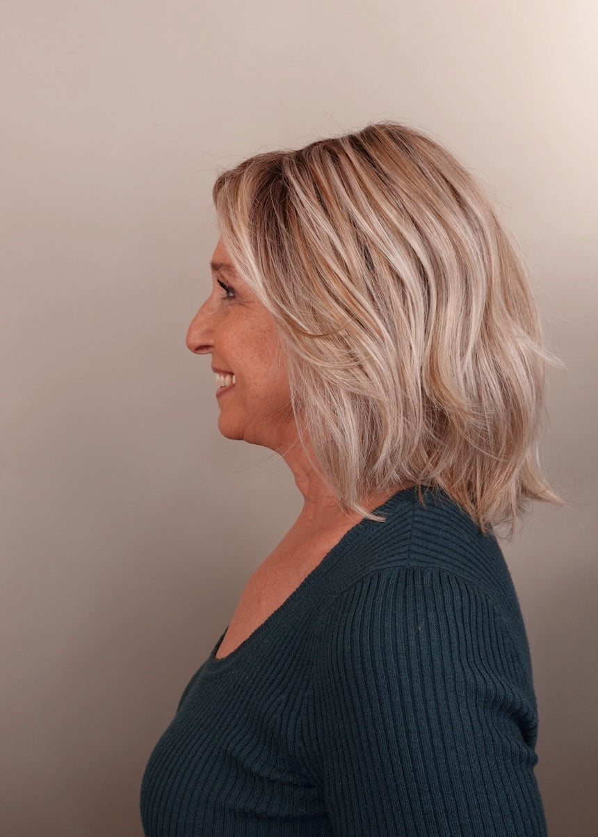 Frannie wearing Tribeca in Milkshake Blonde-R
