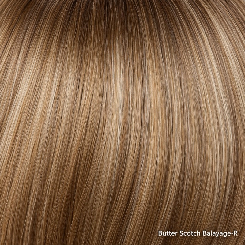 Butterscotch Balayage-R | A modern blend of chocolate brown, medium copper brown, and light ash blonde, finished with a soft dark root for added depth, dimension, and effortless sophistication.