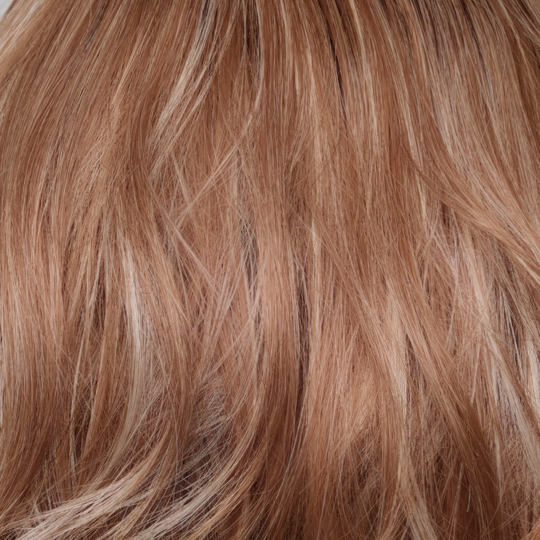 Cinnamon Frost-R | Warm, medium coppery-brown base with white-blond highlights. The medium brown root color adds a realistic vibe.