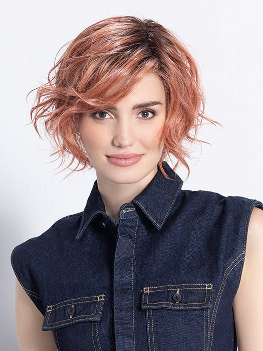 Rose Blush Rooted | Light Copper, Peach, And Soft Rose Gold Tones With Subtle Golden Undertones And Shaded Roots