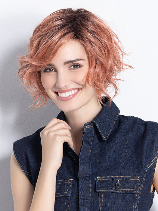 Rose Blush Rooted | Light Copper, Peach, And Soft Rose Gold Tones With Subtle Golden Undertones And Shaded Roots