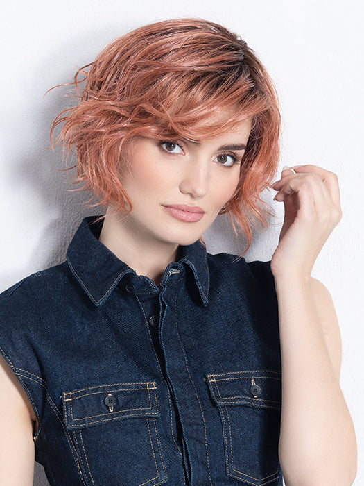 Rose Blush Rooted | Light Copper, Peach, And Soft Rose Gold Tones With Subtle Golden Undertones And Shaded Roots