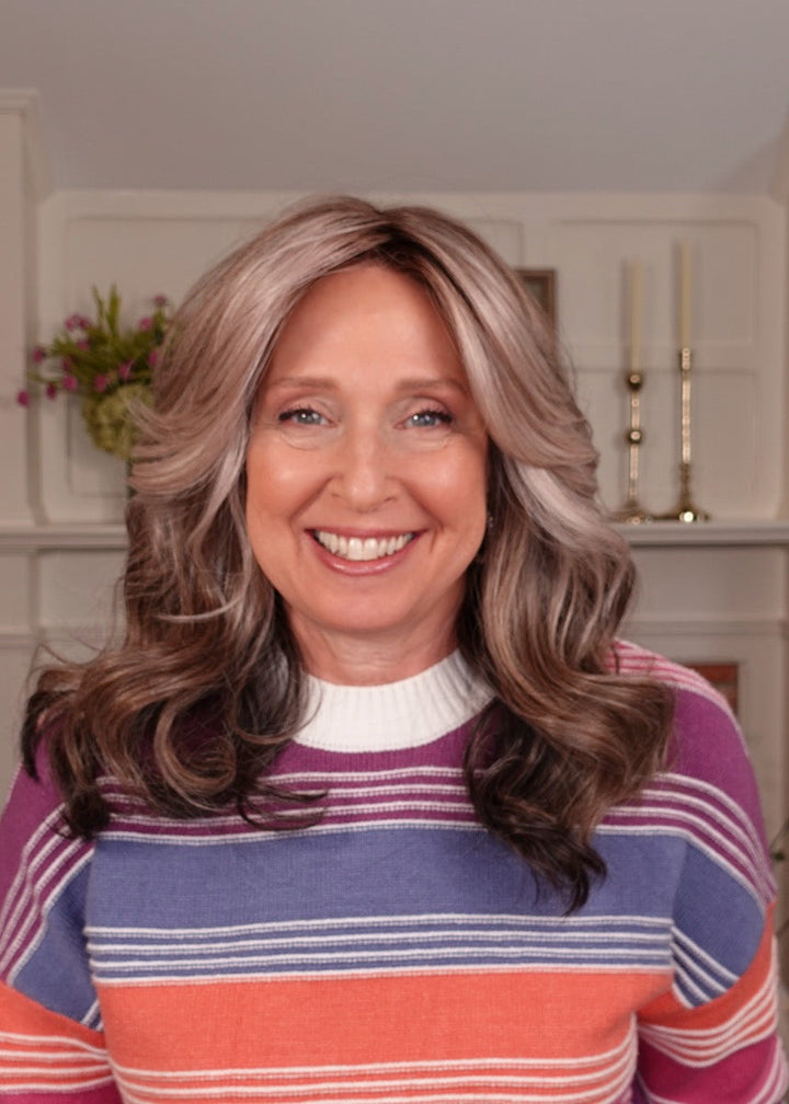 Frannie wearing Million Dollar Babe in 52/38/49/R8 Smoky Toffee