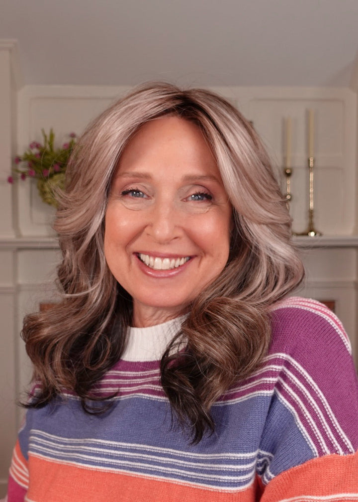 Frannie wearing Million Dollar Babe in 52/38/49/R8 Smoky Toffee