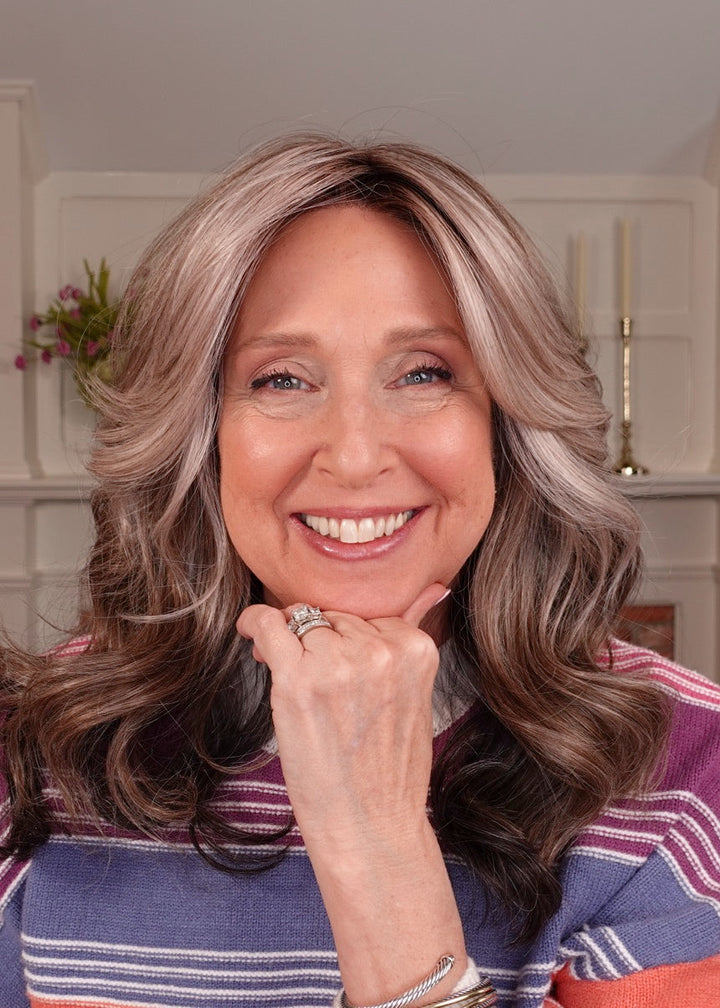 Frannie wearing Million Dollar Babe in 52/38/49/R8 Smoky Toffee