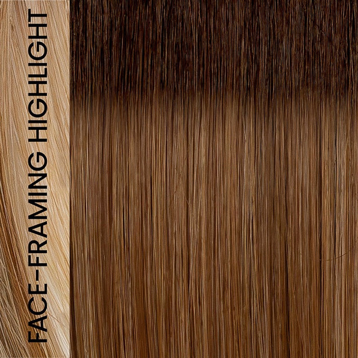 EL12/22/R8 Caramel Cream Lighted | Light Golden Brown with Gold Blonde Highlights and Face Framing Highlights