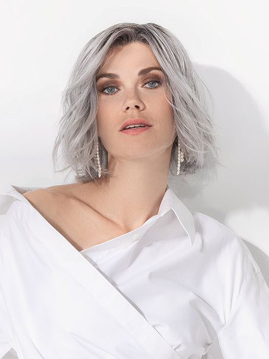 Metallic Grey Rooted 60.51.44 | Pearl White, Darkest/Lightest Brown, And Dark Brown With Grey Blend With Shaded Roots