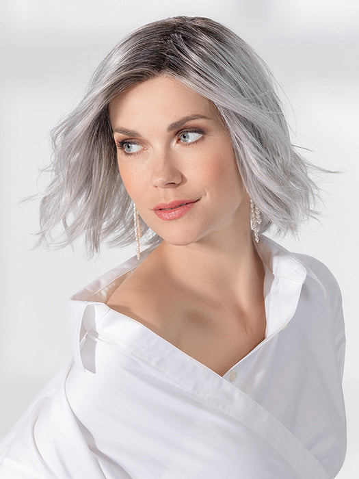 Metallic Grey Rooted 60.51.44 | Pearl White, Darkest/Lightest Brown, And Dark Brown With Grey Blend With Shaded Roots