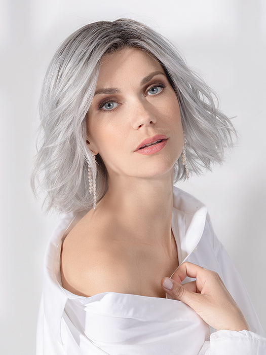 Metallic Grey Rooted 60.51.44 | Pearl White, Darkest/Lightest Brown, And Dark Brown With Grey Blend With Shaded Roots