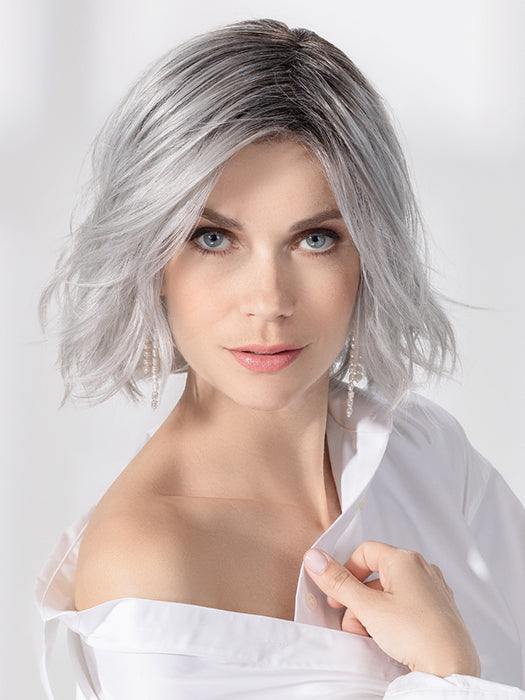 Metallic Grey Rooted 60.51.44 | Pearl White, Darkest/Lightest Brown, And Dark Brown With Grey Blend With Shaded Roots