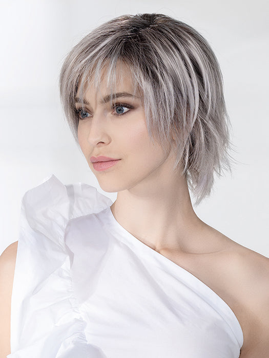 Metallic Grey Rooted 60.51.44 | Pearl White, Darkest/Lightest Brown, And Dark Brown With Grey Blend With Shaded Roots