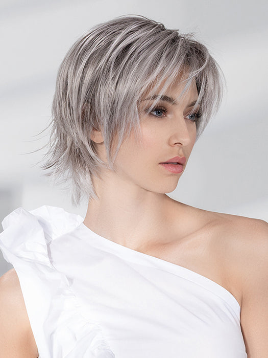 Metallic Grey Rooted 60.51.44 | Pearl White, Darkest/Lightest Brown, And Dark Brown With Grey Blend With Shaded Roots