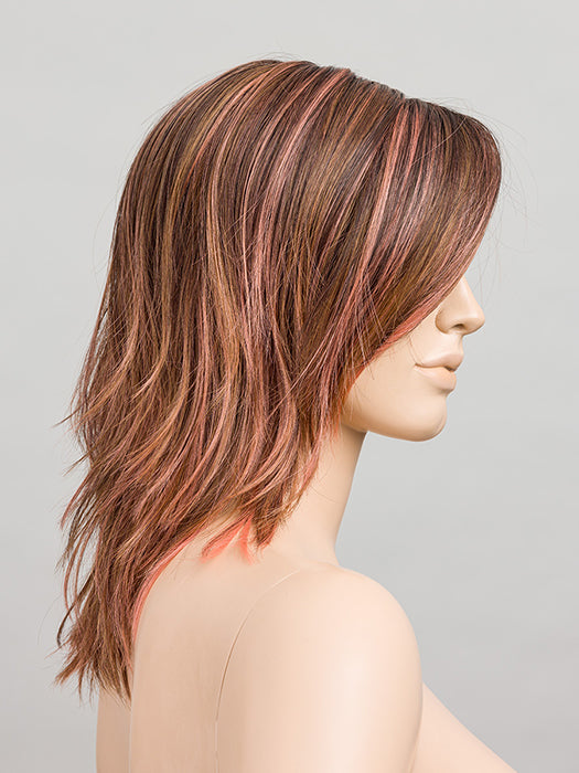 Rosewood Lighted | Medium Brown, Caramel, And Rose Gold Blend With Highlights Throughout And Concentrated In The Front With Shaded Roots