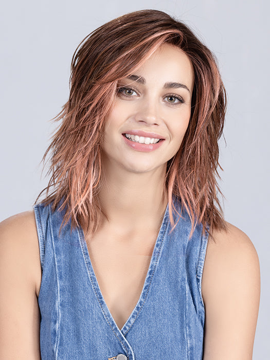 Rosewood Lighted | Medium Brown, Caramel, And Rose Gold Blend With Highlights Throughout And Concentrated In The Front