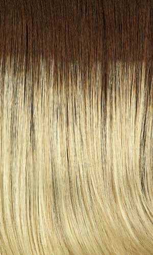 Wheat blonde with light gold blonde highlights and brown roots