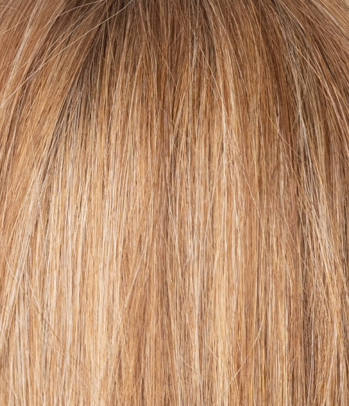 Hazelnut Cream Root | The soft brown root tone, warm golden blond base with soft creamy highlights.