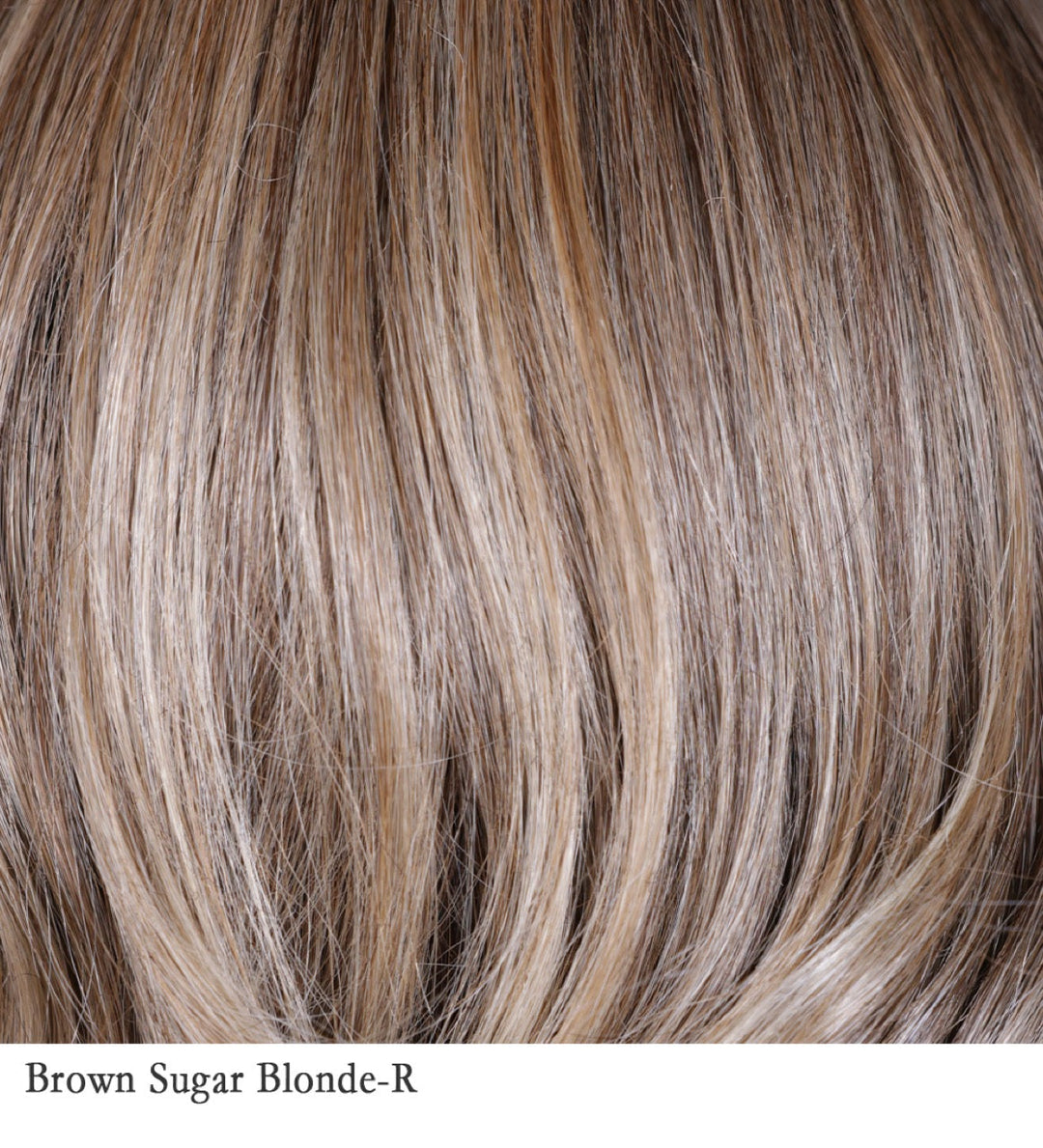Brown Sugar Blonde-R 6/12/22A+8 | A beautifully blended hair color featuring warm, rich tones. It combines a medium brown base with soft golden blonde highlights, creating a natural, sun-kissed effect. The "R" in the name indicates a rooted design, meaning the roots are slightly darker, adding depth and a more natural, regrowth-like appearance. This color is perfect for a neutral, multidimensional blonde with a natural brunette undertone.