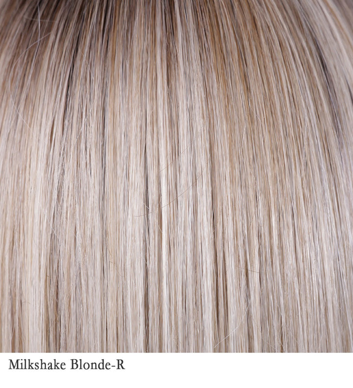 Milkshake Blonde-R 12/19/23+8 | One of the most popular colors that features a blend of light sandy brown, light ash blonde, and a hint of light platinum blonde, all complemented by medium brown roots. This combination creates a cool-toned, multidimensional blonde with natural depth and a subtle contrast between the base and highlights. The rooted aspect adds realism and dimension, making it a sophisticated choice for those seeking a natural-looking blonde shade.
