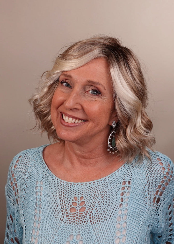 Frannie wearing January in Hand Tied Catalina Blonde