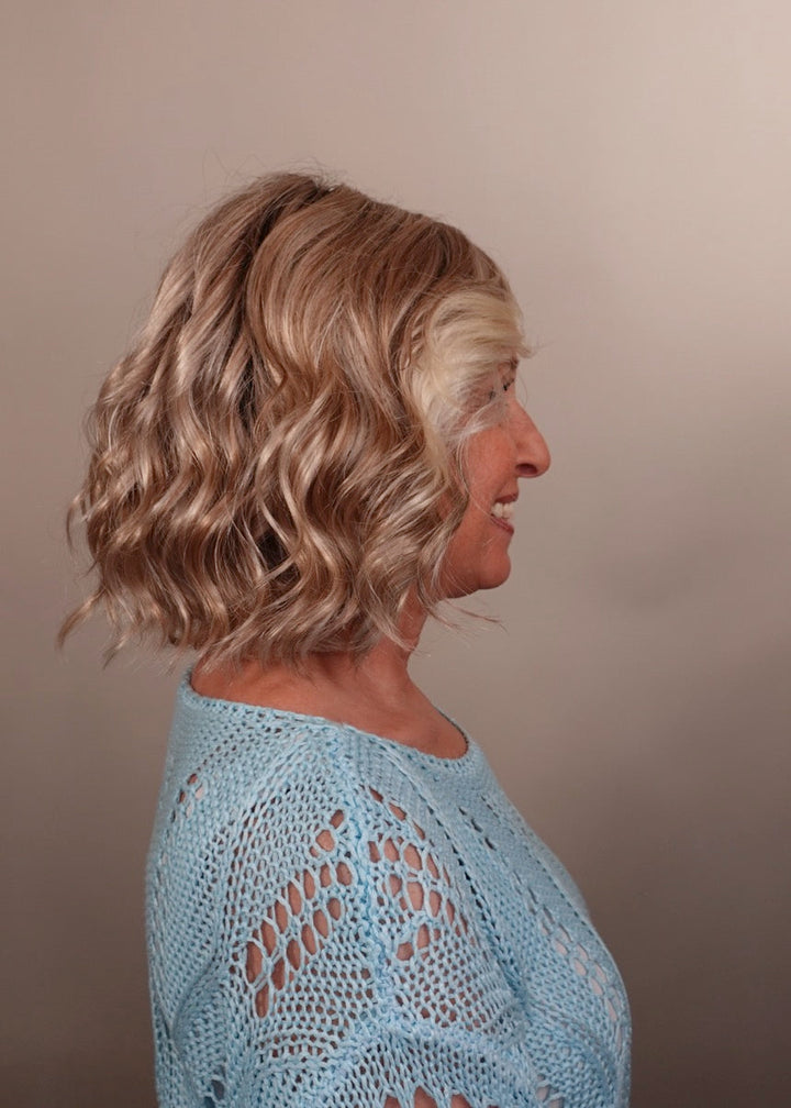 Frannie wearing January in Hand Tied Catalina Blonde