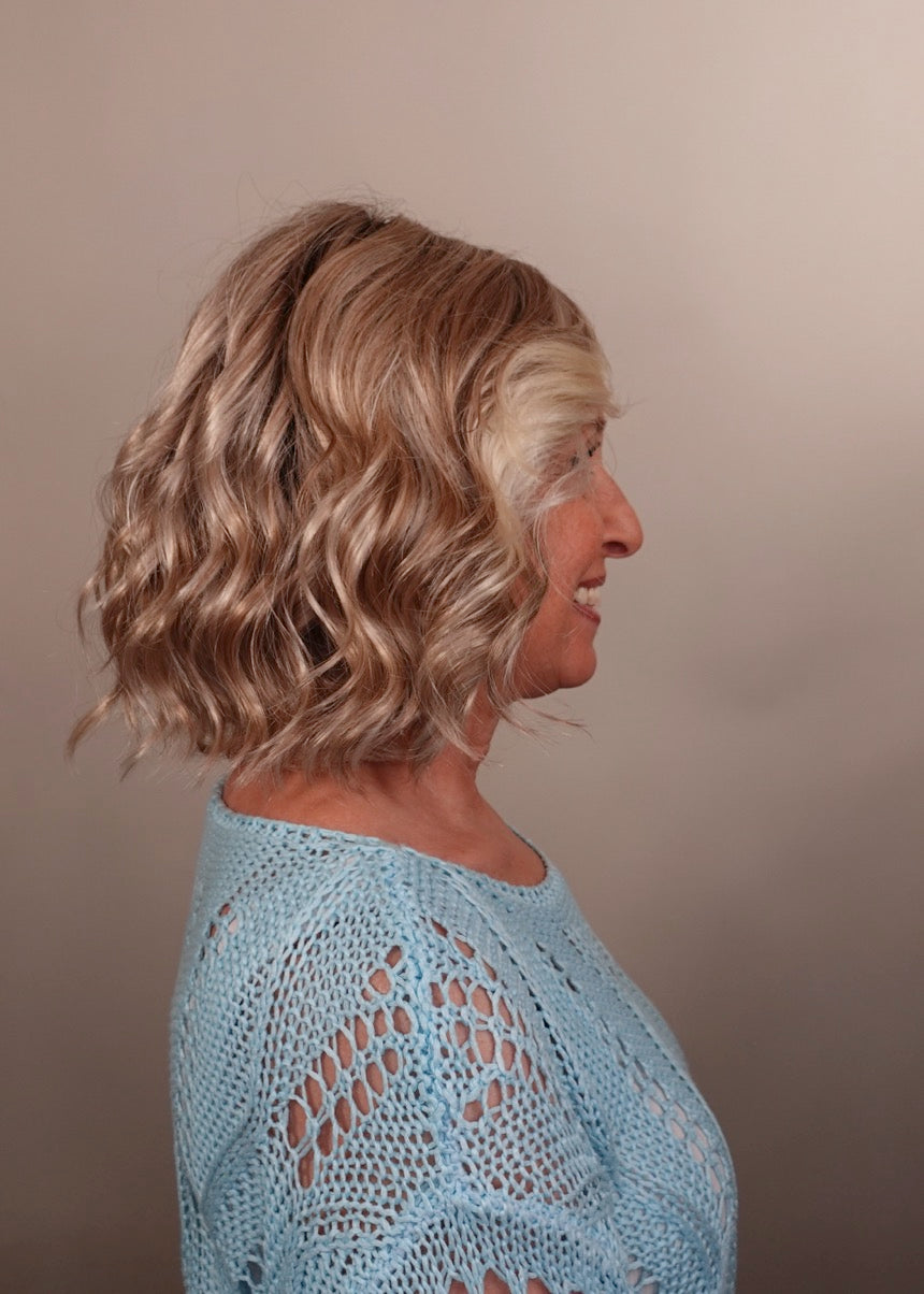 Frannie wearing January in Hand Tied Catalina Blonde