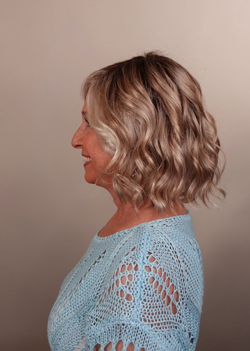 Frannie wearing January in Hand Tied Catalina Blonde