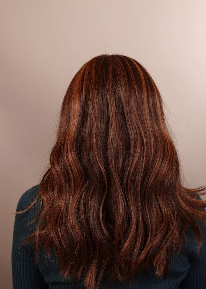 Frannie wearing Morgan in 6F27 Caramel Ribbon