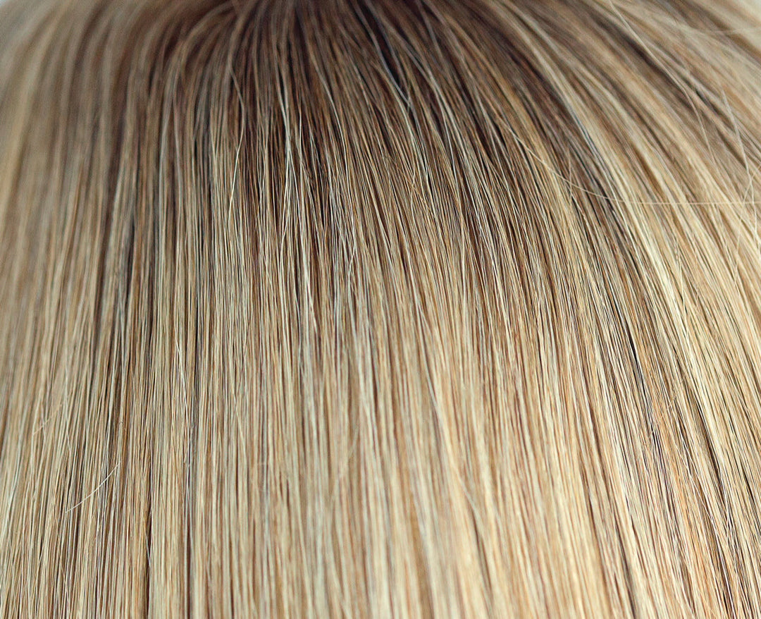 Moonlight Blonde-LR | Blended of Medium Blond and light ashy blond with long Brown root