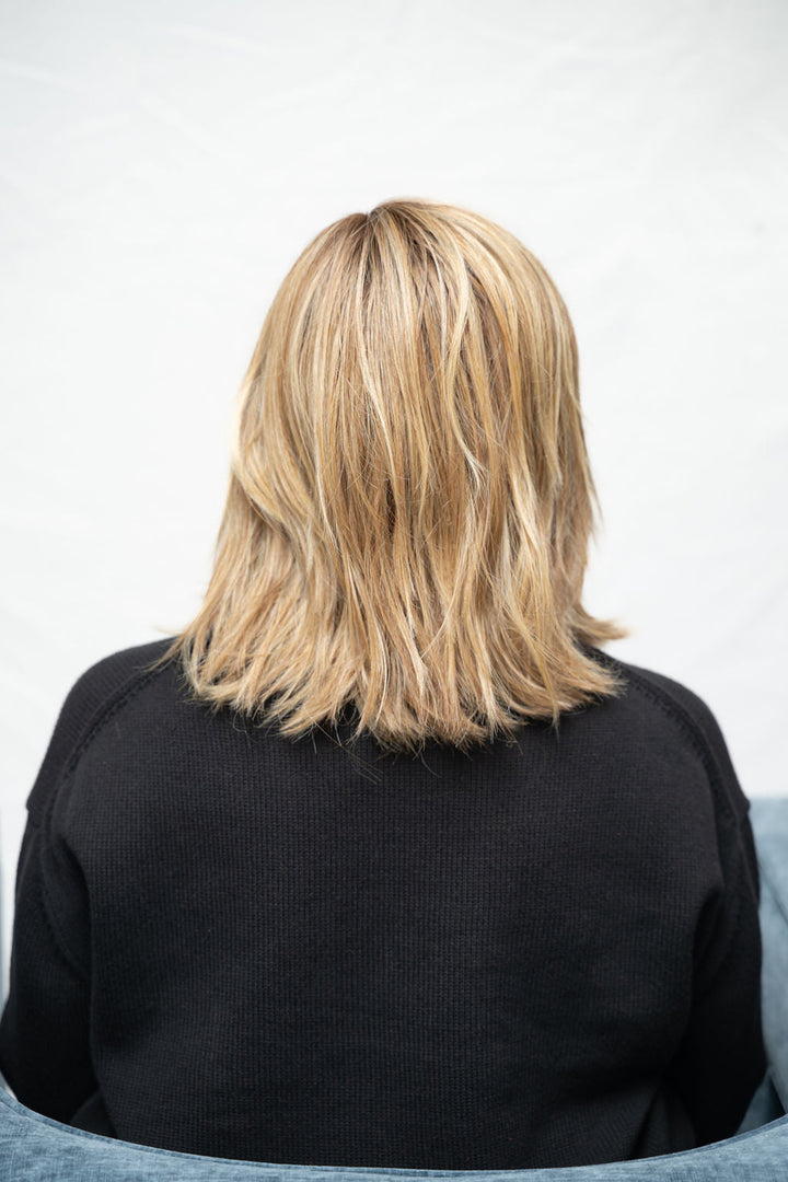 Frannie wearing Park Ave in Caramel Blonde-R
