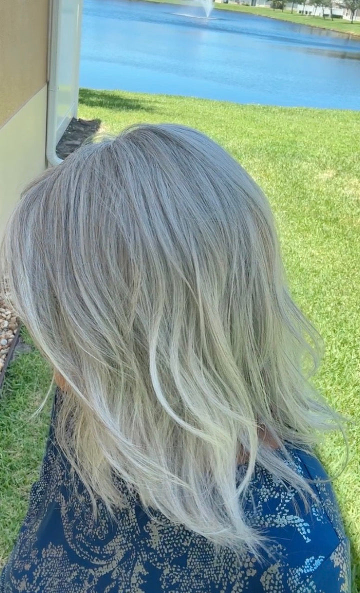 Marlene wearing Peerless 14 in Oyster Gray Mix