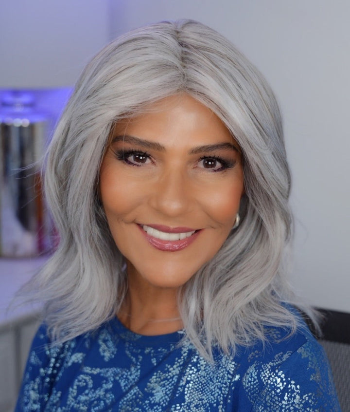 Marlene wearing Peerless 14 in Oyster Gray Mix