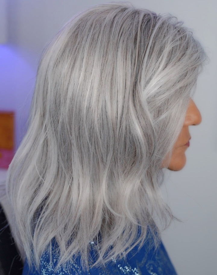 Marlene wearing Peerless 14 in Oyster Gray Mix