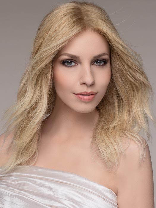 Spectra in Sandy Blonde Rooted 16.26.20 | Medium Blonde and Light Golden Blonde with Light Strawberry Blonde Blend and Shaded Roots