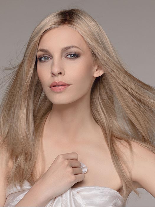 Emotion in Sandy Blonde Rooted 20.22.16 | Light Strawberry Blonde, Light Neutral Blonde and Medium Blonde Blend with Shaded Roots