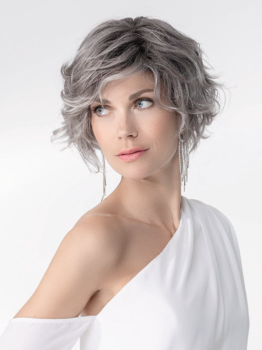 Metallic Grey Rooted 51.60 | Black/Dark Brown And Lightest Brown With Pearl White And Grey Blend With Shaded Roots