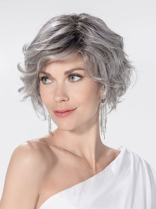 Metallic Grey Rooted 51.60 | Black/Dark Brown And Lightest Brown With Pearl White And Grey Blend With Shaded Roots