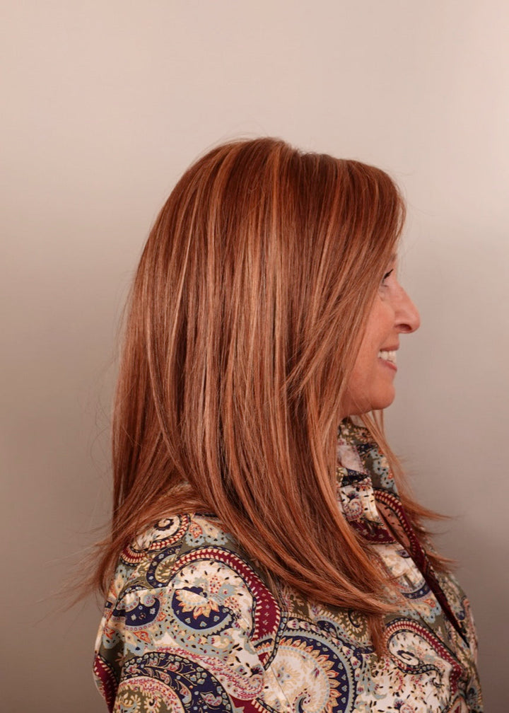 Frannie wearing Box Office Beauty in Rusty Auburn