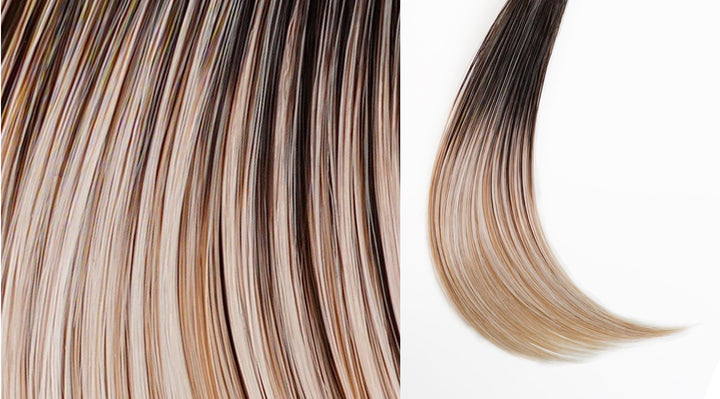 EL14/1001/R8 Sand & Sun Lighted | Dark Blonde Blended with Pale Blonde Highlights and rooted and Face Framing Highlights