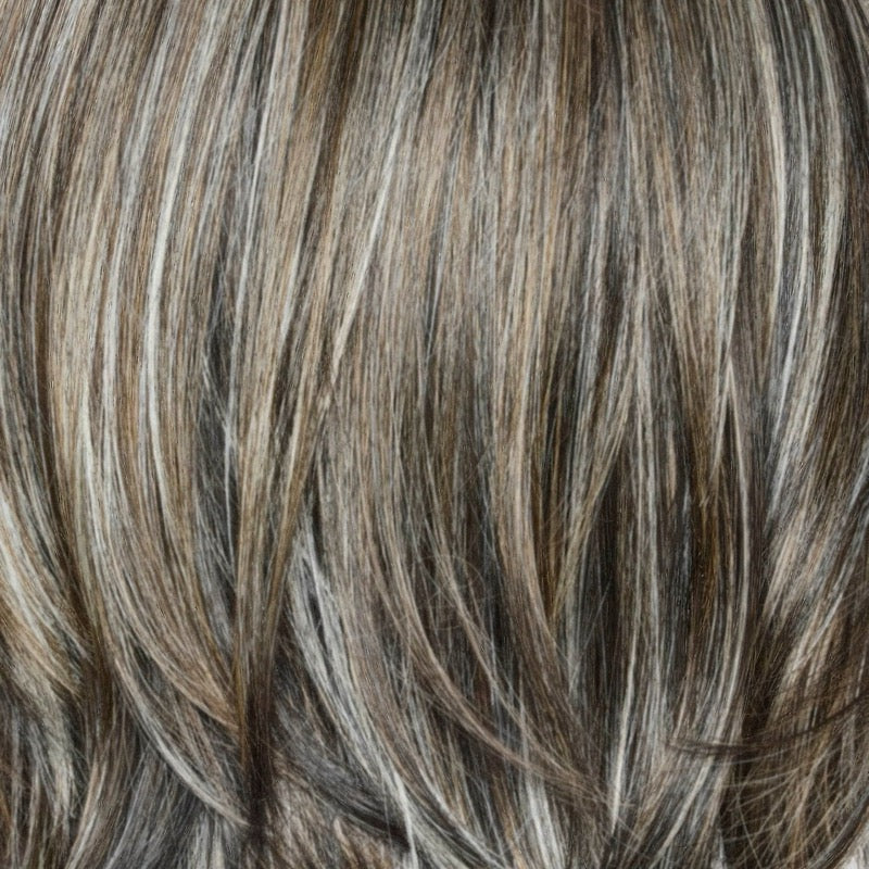 Truffle Ribbon-R | 4/60/613-#4-1 | Off-black base with warm medium brown and silver highlights. The dark brown root creates a naturally dimensional appearance.