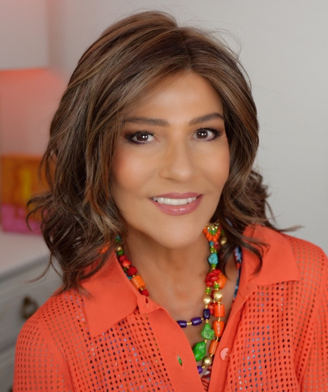 Marlene wearing Vancouver in Dark Brown + HL