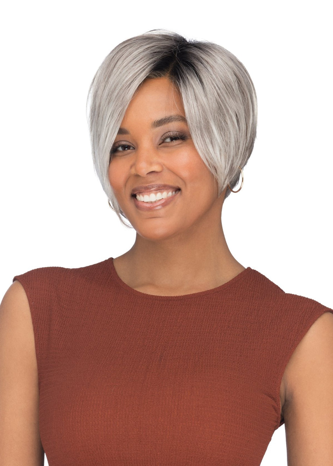 CHROMERT1B | Gray &amp; White with 25% Medium Brown Blend &amp; Off-Black Roots